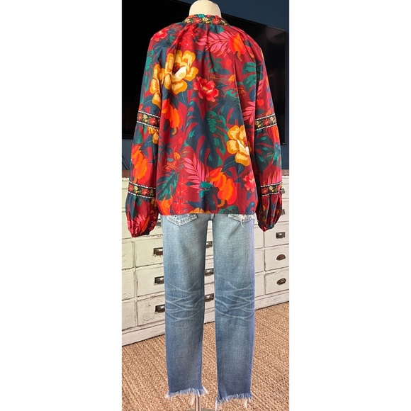 Anthropologie Farm Rio V-Neck Poplin Top XL - Picture 2 of 12